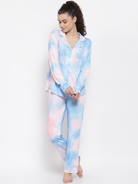 

Iki Chic Women Blue Tie & Dye Printed Loungewear Set