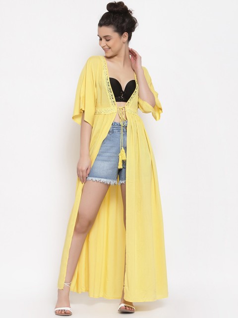 

iki chic Women Yellow Solid Swimwear Cover-Up