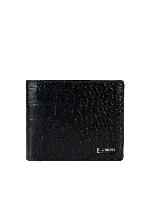 

Da Milano Men Black Textured Leather Three Fold Wallet