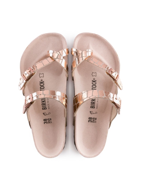 

Birkenstock Women Mayari Bronze-Toned Printed Open Toe Flats