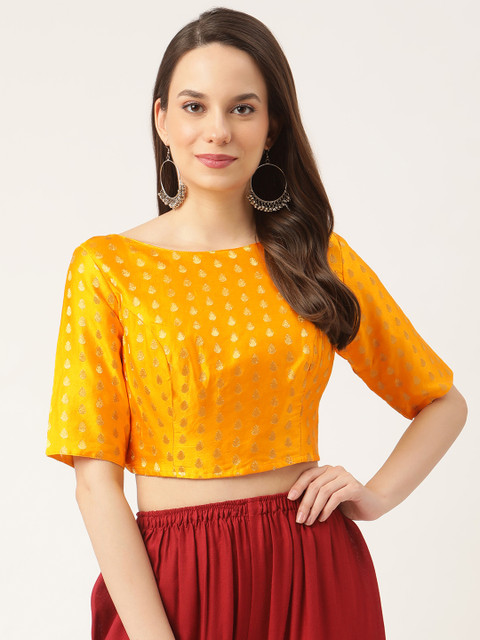 

Studio Shringaar Women Yellow Satin Brocade Saree Blouse
