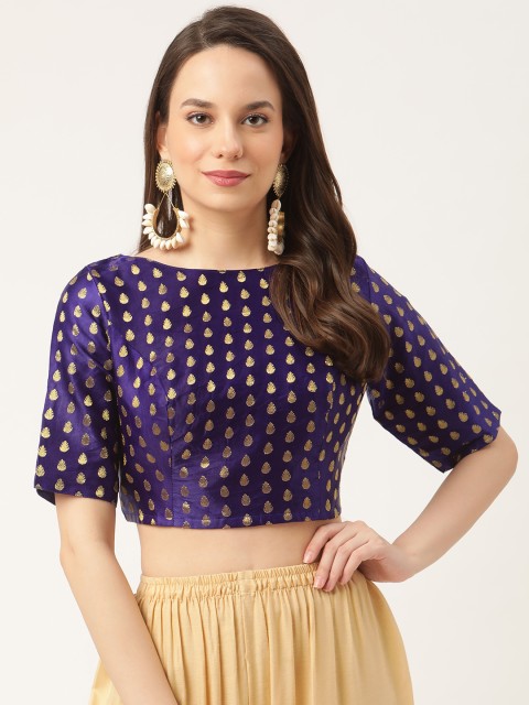 

STUDIO Shringaar Women Blue & Gold Ethnic Motifs Woven Design Brocade Blouse