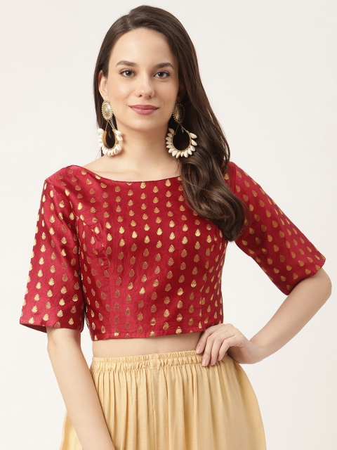 

STUDIO Shringaar Women Maroon & Gold Ethnic Motifs Woven Design Brocade Blouse