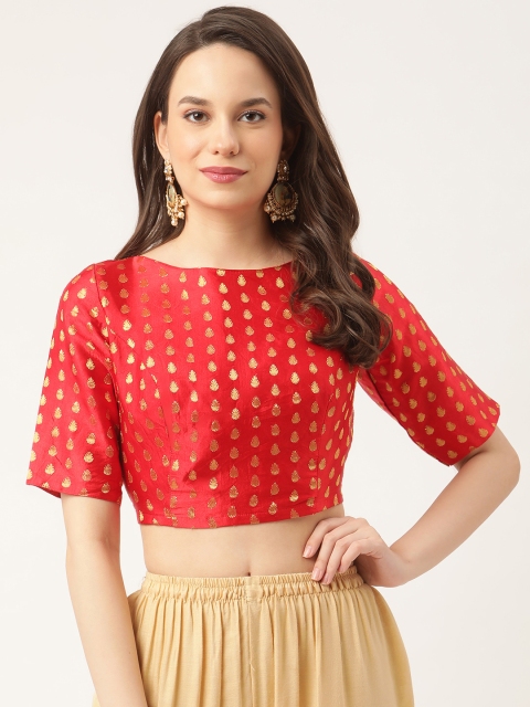 

Studio Shringaar Women Red & Gold Benaras Satin Brocade Saree Blouse