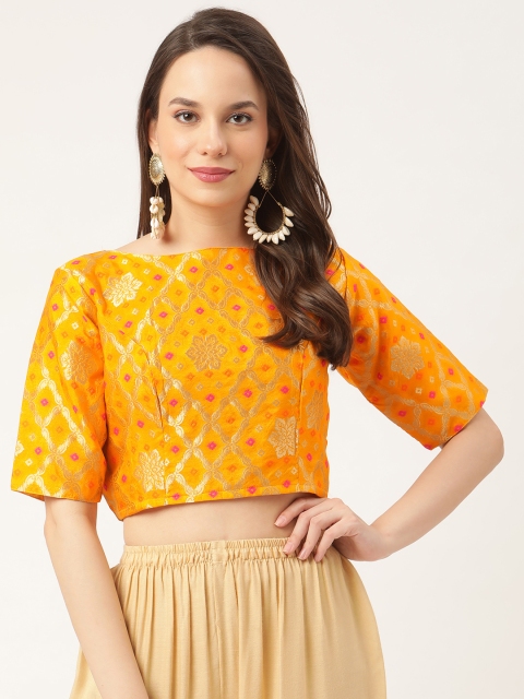 

Studio Shringaar Women Yellow Bandhni Brocade Saree Blouse