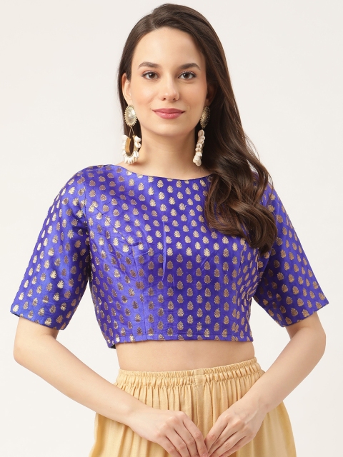 

Studio Shringaar Woman Blue Satin Brocade Saree Blouse