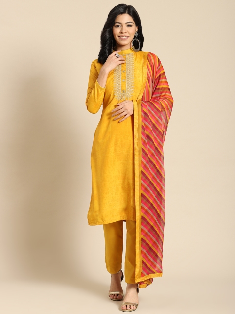

Saree mall Yellow Embroidered Unstitched Dress Material