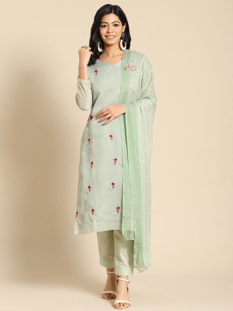 

Saree mall Sea Green Embroidered Unstitched Dress Material