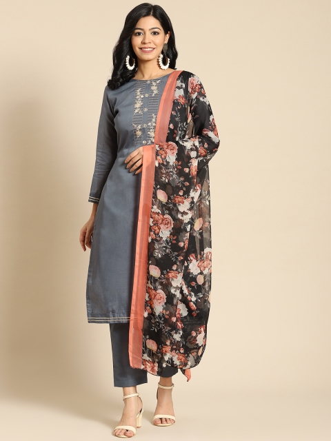 

Saree mall Grey Embroidered Unstitched Dress Material