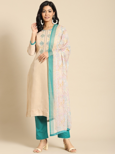 

Saree mall Beige Embroidered Unstitched Dress Material