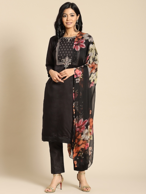 

Saree mall Black Embroidered Unstitched Dress Material