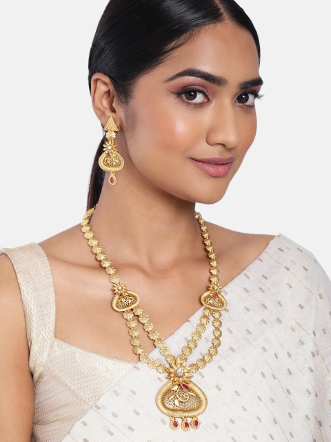 

I Jewels Gold Plated Uncut Polki Kundan-Studded Embellished Jewellery Set