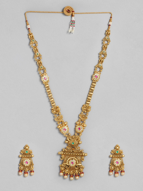 

I Jewels Gold Plated Uncut Polki Kundan-Studded Embellished Jewellery Set, Pink