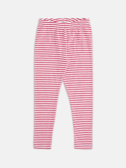 

Pantaloons Junior Girls White & Pink Striped Pure Cotton Ankle-Length Leggings