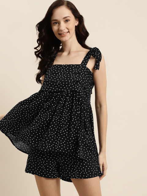 

ADORENITE Women Black Printed Night suit