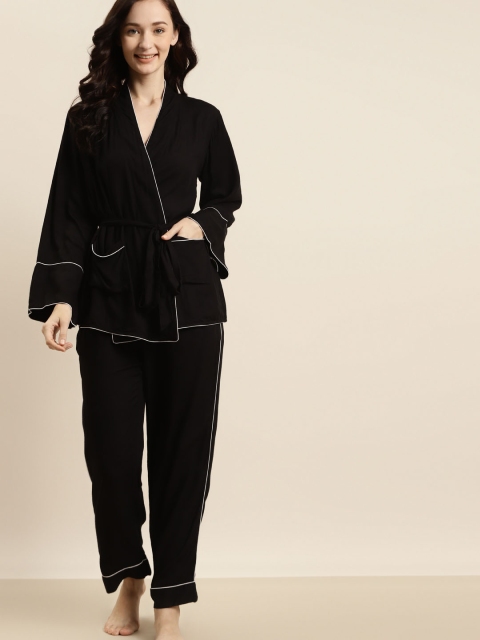 

ADORENITE Women Black Classic Night suit