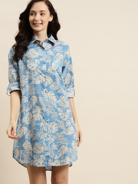 

ADORENITE Blue Printed Shirt Nightdress