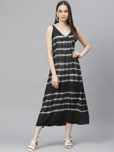 

I AM FOR YOU Black & Cream-Coloured Tie and Dye Dyed A-Line Midi Dress