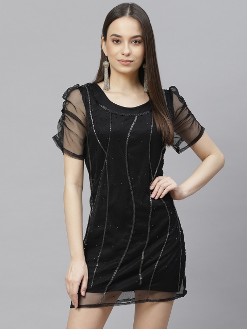 

I AM FOR YOU Black Embellished Net A-Line Mini Dress