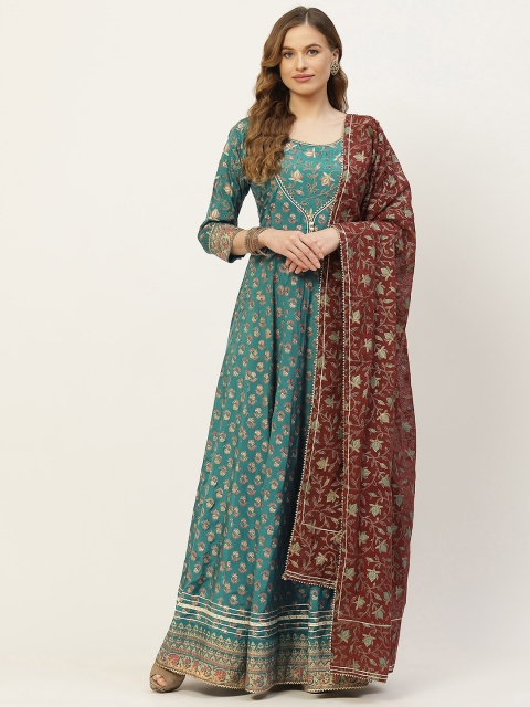 

TARA-C-TARA Green & Maroon Floral Ethnic Maxi Dress With Dupatta
