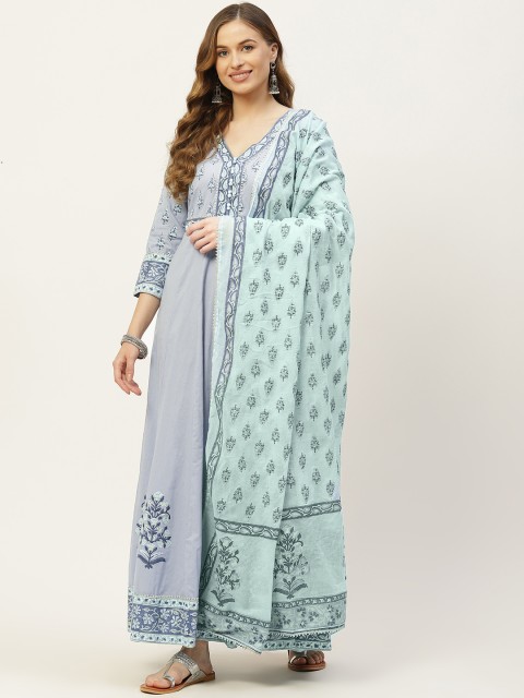 

TARA-C-TARA Blue Floral Ethnic Maxi Dress With Dupatta