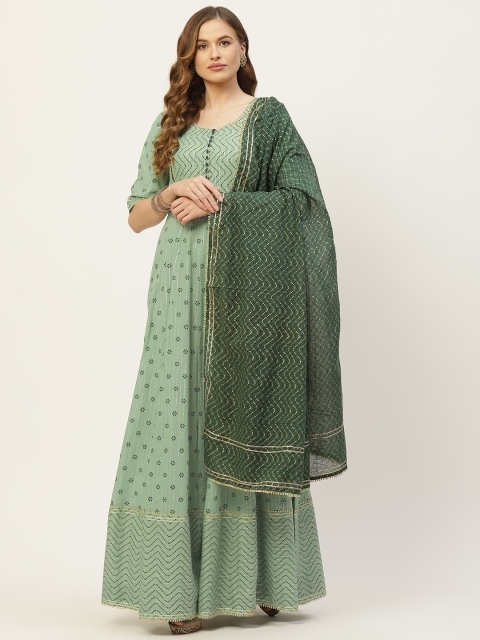 

TARA-C-TARA Green Floral Ethnic Maxi Dress With Dupatta