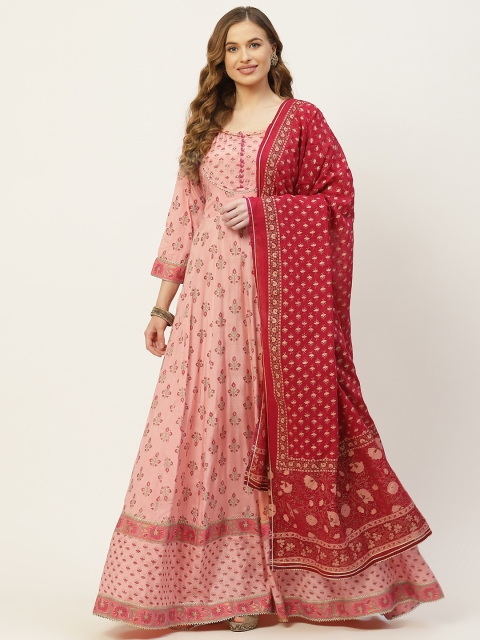 

TARA-C-TARA Peach-Coloured Floral Ethnic Maxi Dress With Dupatta