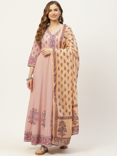 

TARA-C-TARA Pink & Beige Ethnic Motifs Maxi Dress with Dupatta