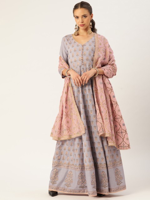 

TARA-C-TARA Women Lavender & Peach-Coloured Floral Print Maxi Dress with Dupatta