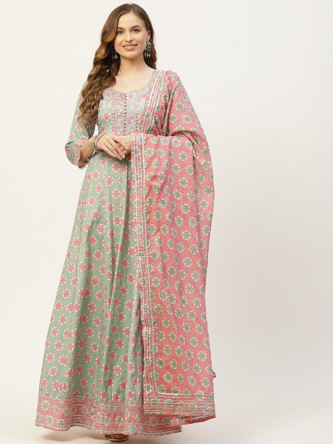 

TARA-C-TARA Green & Pink Ethnic Maxi Dress With Dupatta