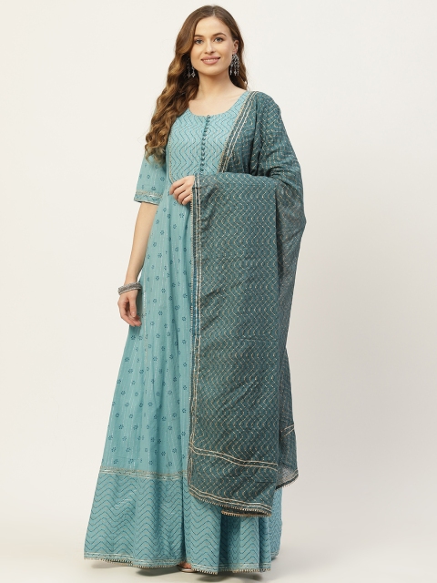 

TARA-C-TARA Blue Floral Ethnic Maxi Dress With Dupatta