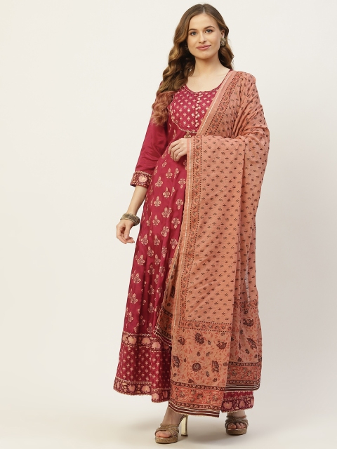

TARA-C-TARA Maroon & Beige Floral Ethnic Maxi Dress
