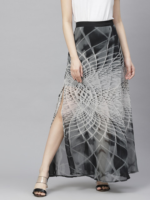 

I AM FOR YOU Black & Grey Printed A-Line Maxi Skirt