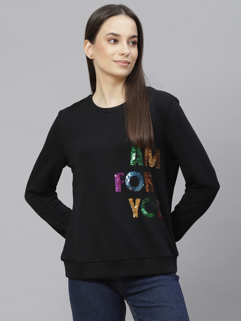 

I AM FOR YOU Women Black Embellished Sweatshirt