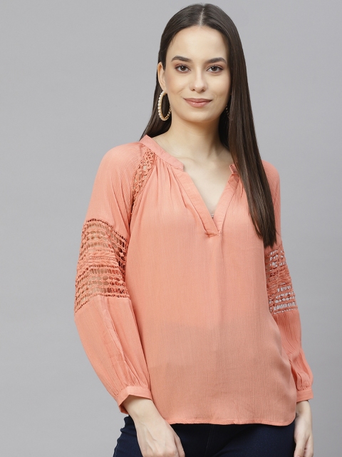 

I AM FOR YOU Peach-Coloured Crepe Lace Insert Top