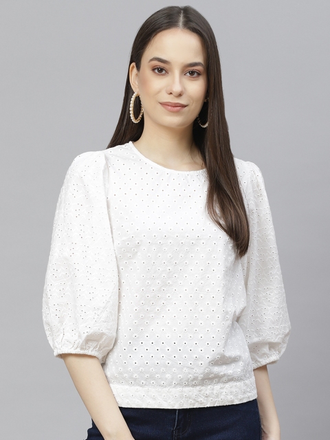 

I AM FOR YOU White Floral Embroidered Blouson Top