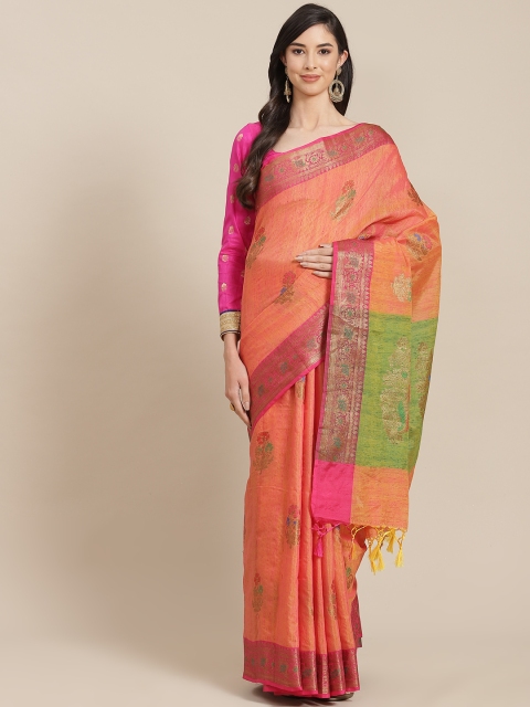

Chhabra 555 Peach-Coloured & Gold Ethnic Motifs Silk Blend Chanderi Saree
