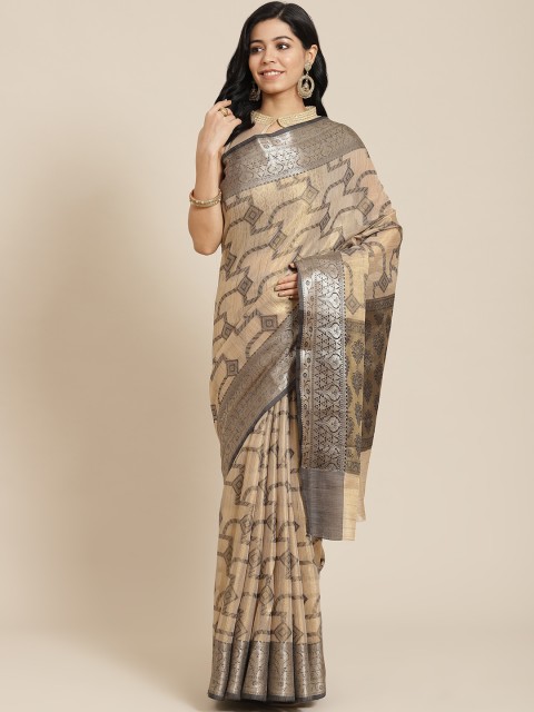 

Chhabra 555 Beige & Grey Woven Design Zari Silk Blend Kota Saree
