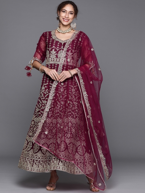 

Chhabra 555 Burgundy & Golden Embroidered Semi-Stitched Dress Material