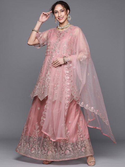 

Chhabra 555 Pink & Gold Embroidered Semi-Stitched Dress Material