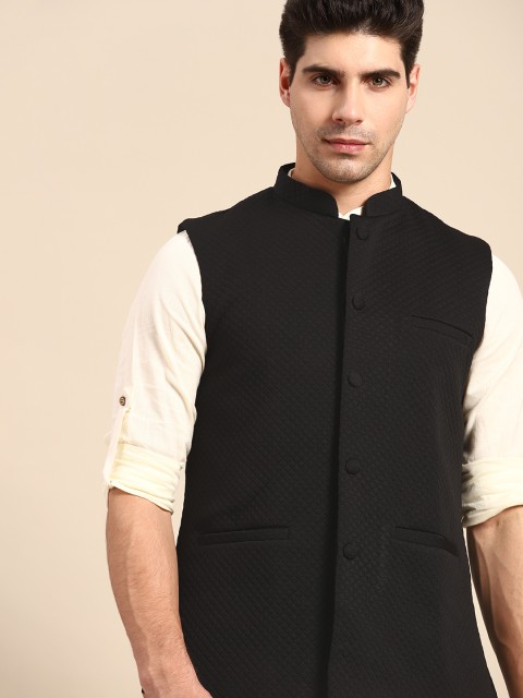 

Anouk Men Black Self-Design Nehru Jacket