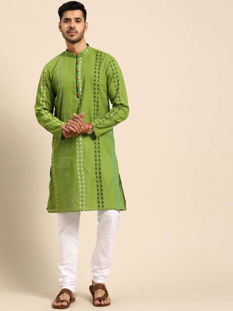 

Anouk Men Green Printed Regular Pure Cotton Kurta with Churidar