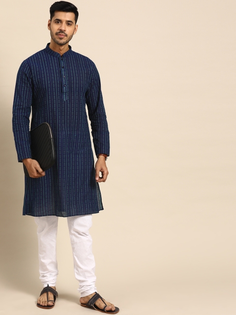 

Anouk Men Navy Blue Regular Pure Cotton Kurta with Churidar