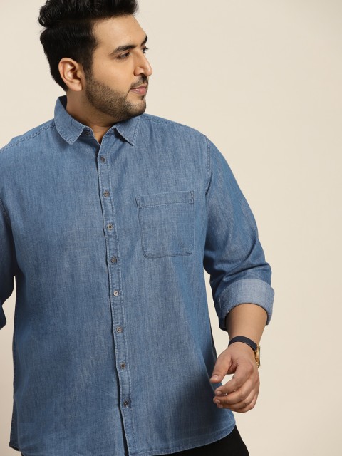 

Sztori Men Plus Size Blue Pure Cotton Casual Shirt