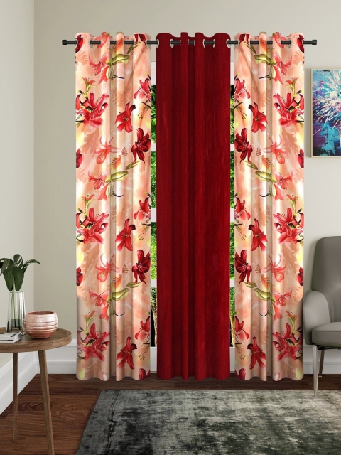 

Molly & Michel Peach-Coloured & Red Set of 3 Floral Door Curtains
