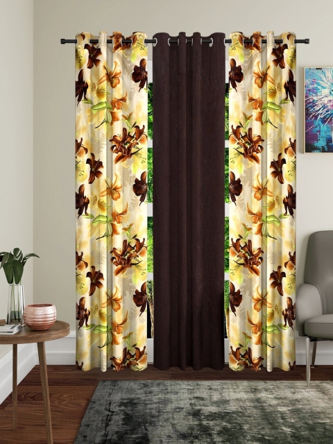 

Molly & Michel Yellow & Brown Set of 3 Floral Door Curtains