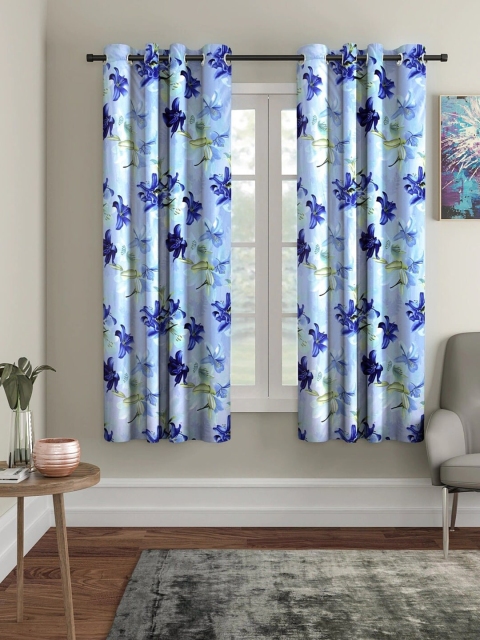 

Molly & Michel Blue & Green Set of 2 Floral Window Curtains