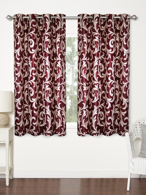

Molly & Michel Set Of 2 Maroon & Beige Floral Printed Window Curtain