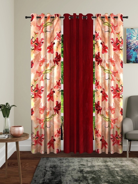 

Molly & Michel Set Of 3 Pink & Peach-Coloured Floral Printed Door Curtain