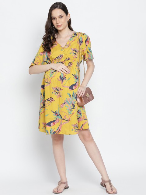 

Oxolloxo Yellow Floral Crepe Maternity Dress
